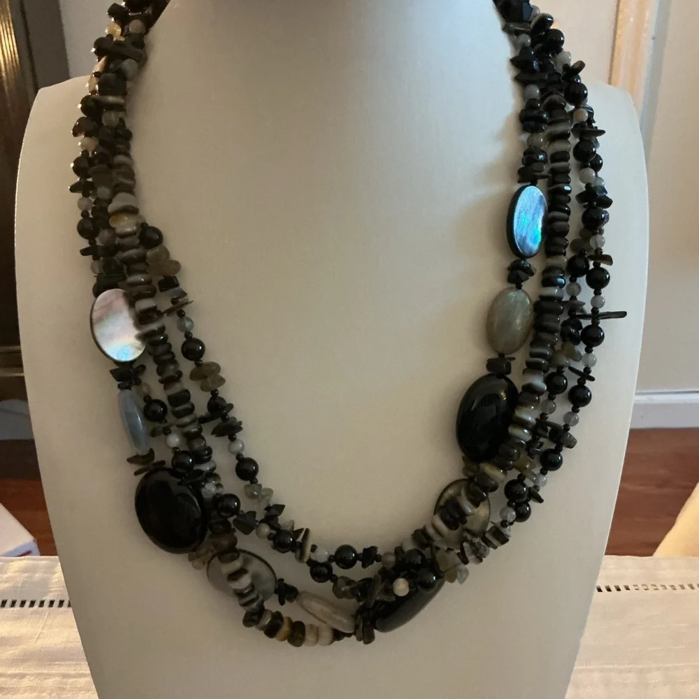 Black and Gray Genuine Silver Tone Necklace